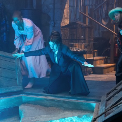 (L-R): Lilia Calderu (Patti LuPone), Jennifer Kale (Sasheer Zamata), Agatha Harkness (Kathryn Hahn), Mrs. Hart/Sharon Davis (Debra Jo Rupp), and Ali Ahn (Alice Wu-Gulliver) in Marvel Television's AGATHA ALL ALONG, exclusively on Disney+.