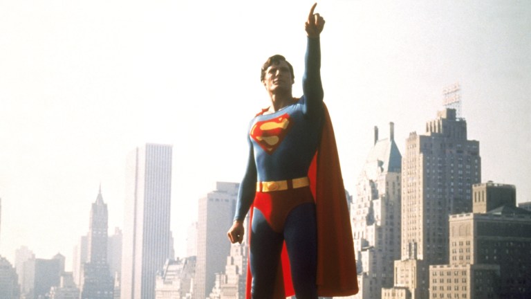 Christopher Reeve filming Superman the Movie